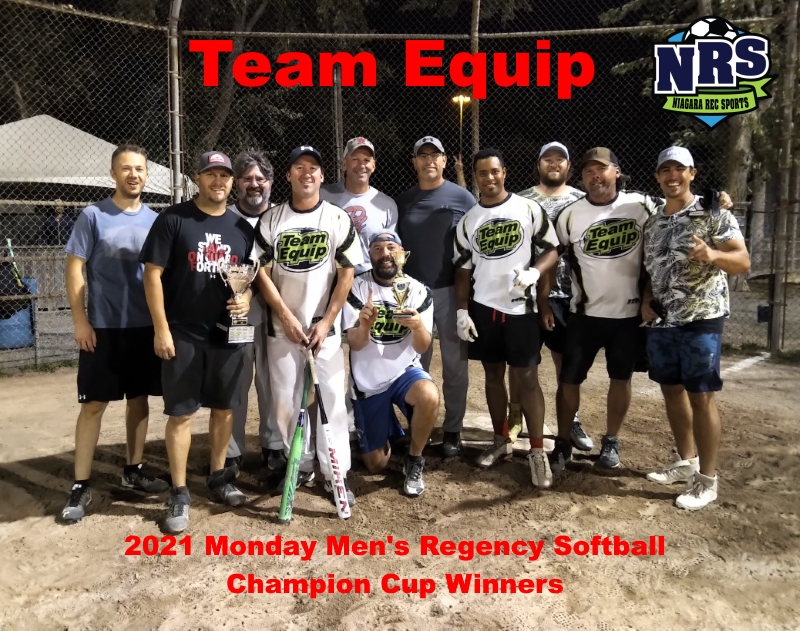 2021 NRS Monday Mens Regency Softball Champion Cup Winners Team Equip