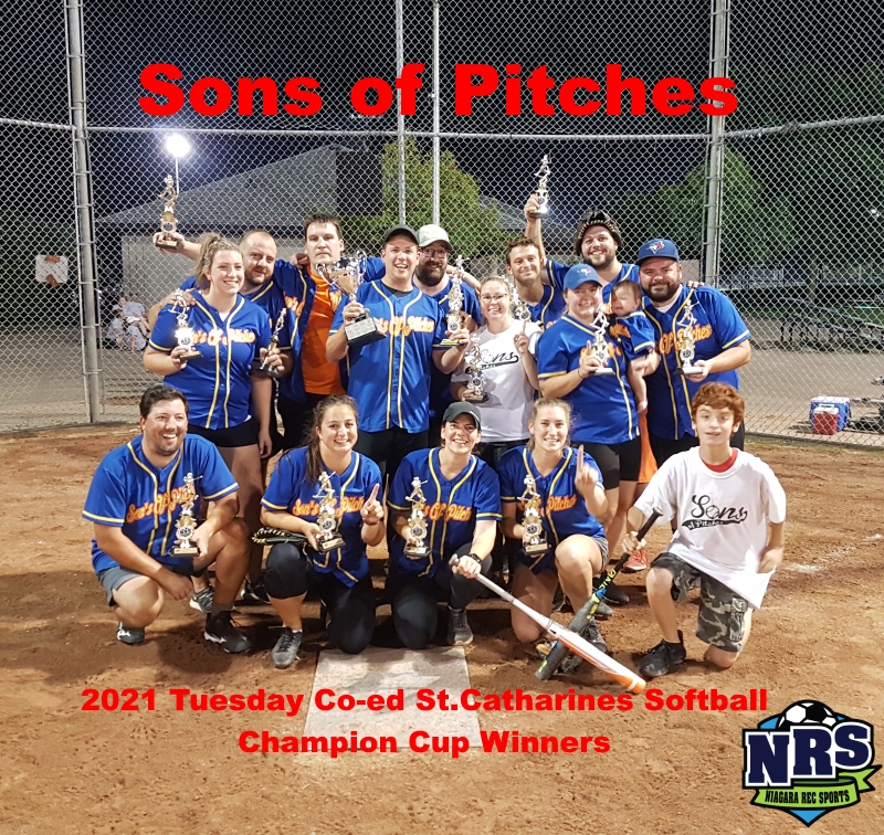 2021 NRS Tuesday Coed Softball St. Catharines Champion Cup Winners Sons of Pitches