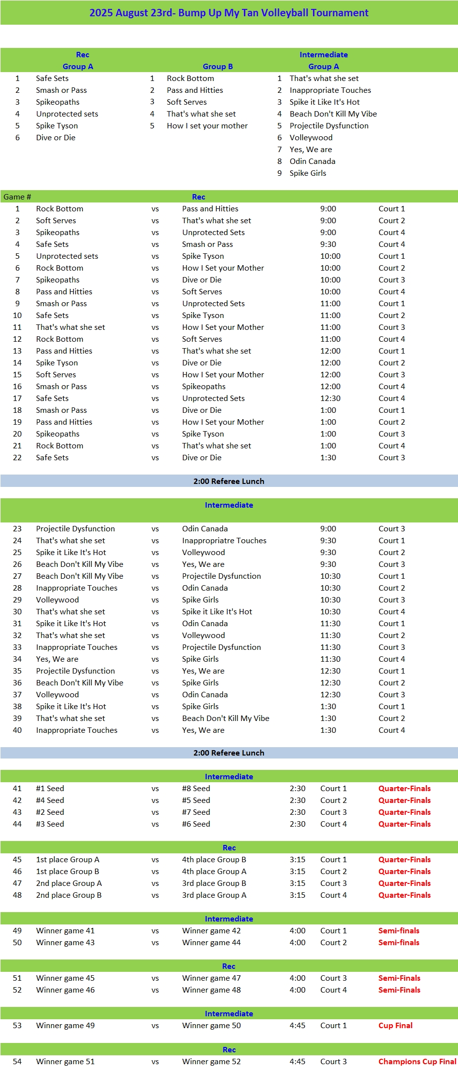 NRS August 23rd Bumping Up my Tab beach v ball tournament schedule