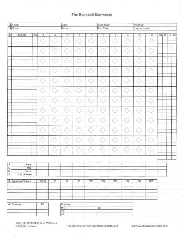 Softball Score Sheet | Niagara Rec Sports