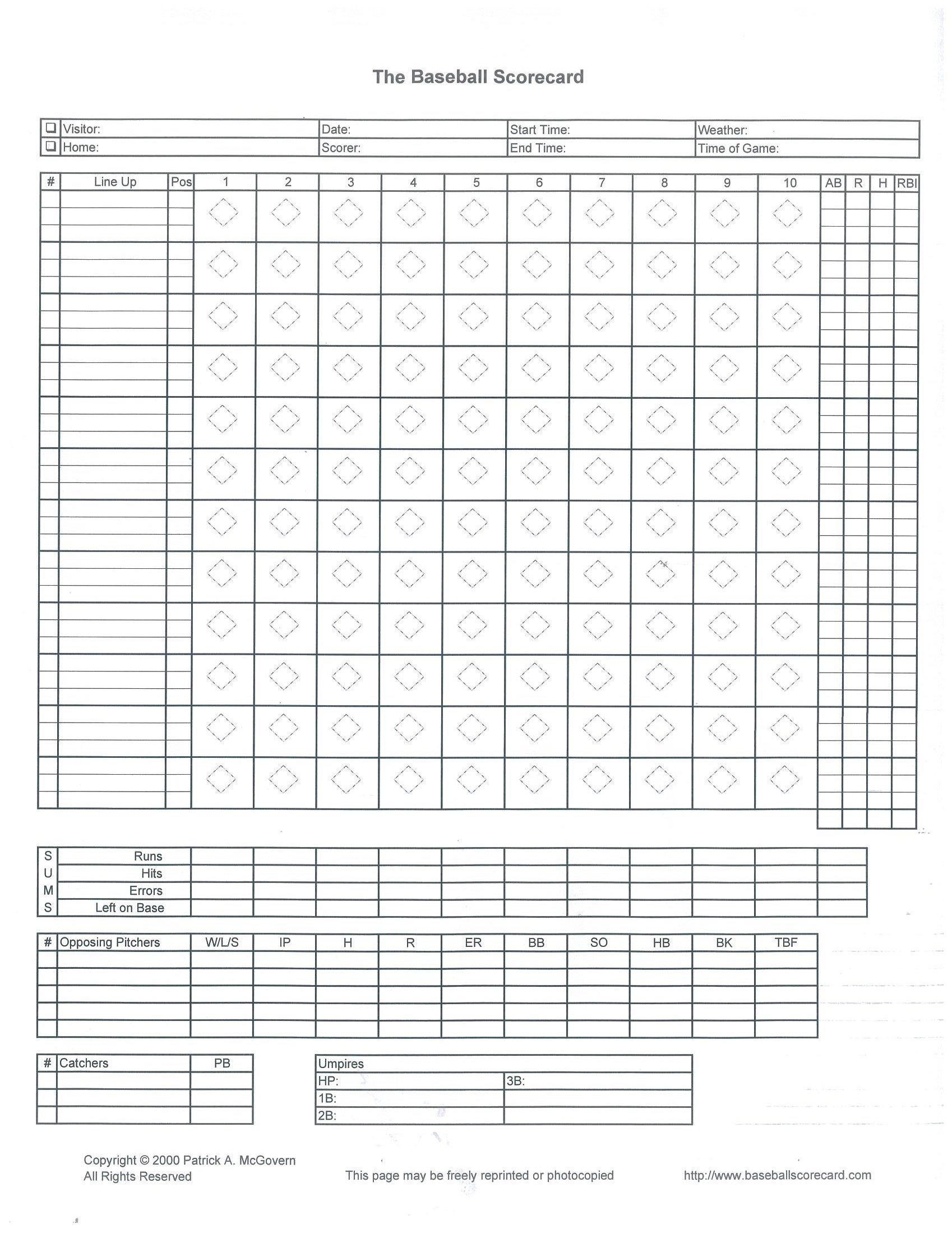 Softball Score Sheet Printable