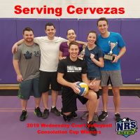 NRS 2019 Wednesday Court Volleyball Consolation Cup Winners Serving Cervezas