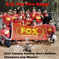 NRS 2018 Tuesday Regency Mens Softball Champions Cup WInners E.S. Fox Fire Kings